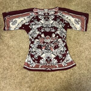 Cache Silk Burgundy and Silver  Women's Tunic size Small
